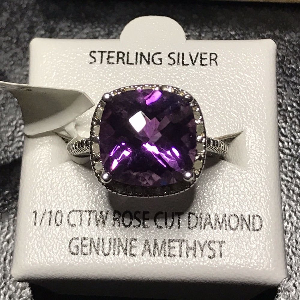 Victoria Townsend Rose Cut Diamond Ring Amethyst